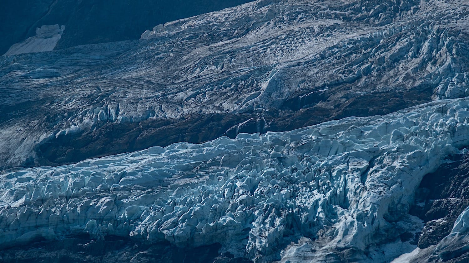 Close-up of the crevassed ice of the Lower Grindelwald Glacier