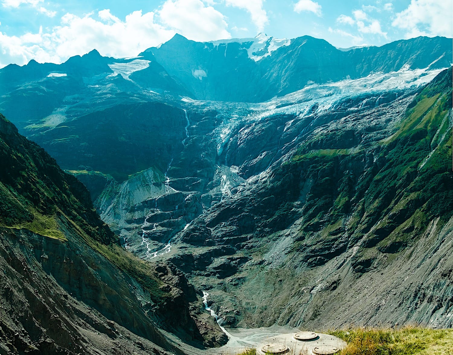 Lower Grindelwald Glacier and surrounding peaks from the hut's terrace