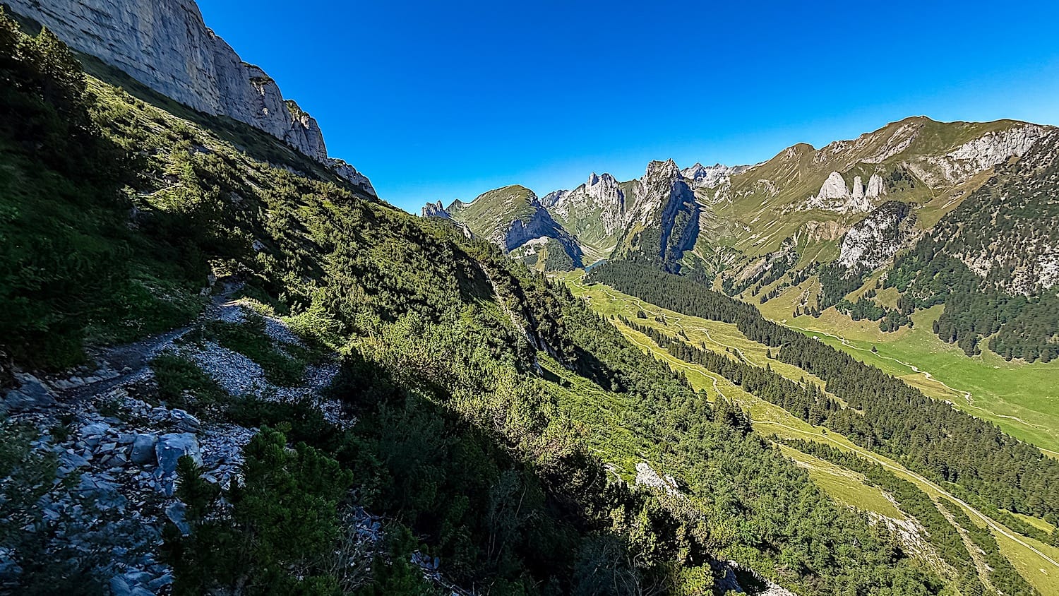 View along the Saxer Lücke trail near Frümsen, Appenzell